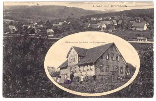 AK, Limbach Odw, OT Krumbach, Teilansicht und Gasthaus zum Auerhahn, 1918