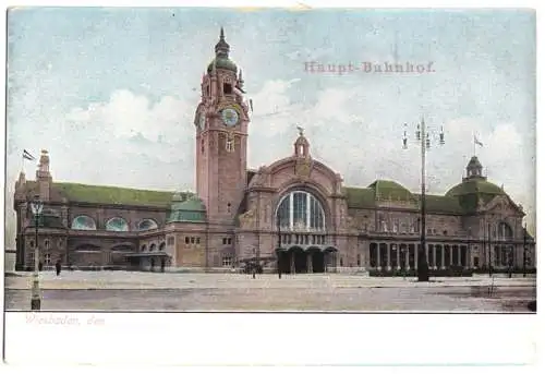 AK, Wiesbaden, Hauptbahnhof, um 1910