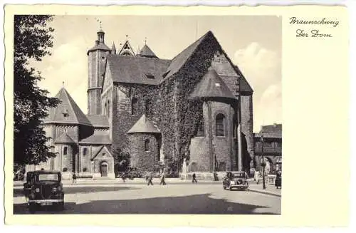 AK, Braunschweig, Blick zum Dom, Pkw, 1936