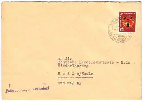 Bedarfsbrief, DDR, Michel 293 EF, Zernsdorf über Königs Wusterhausen, 03.11.51