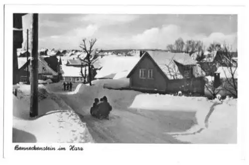 AK, Benneckenstein Harz, winterl. Straßenpartie, 1953