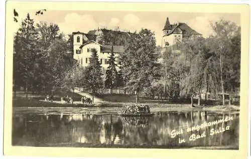 AK, Bad Sulza, Teilansicht mit Teich, 1955