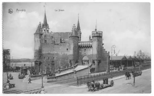 AK, Antwerpen, Anvers, Le Steen, Fuhrwerke, 1915