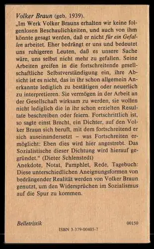 Braun, Volker; Verheerende Folgen mangelnden Anscheins ..., 1990, Reclam 1276