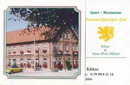 tour. Prospekt, Klötze, Hotel - Restaurant Braunschweiger Hof, um 2000