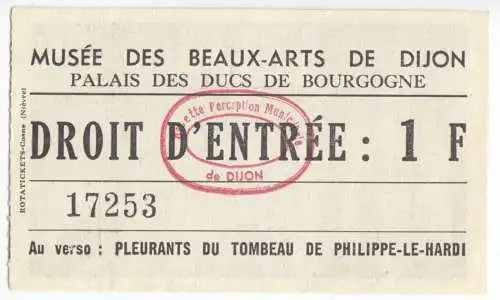 Eintrittskarte, Musée des Beaux-Arts de Dijon, 1990er
