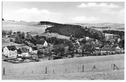 AK, Weißbach Kr. Zschopau, Teilansicht mit Teichen und Kirche, 1965