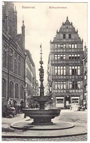 AK, Hannover, Partie mit Rathausbrunnen, um 1908