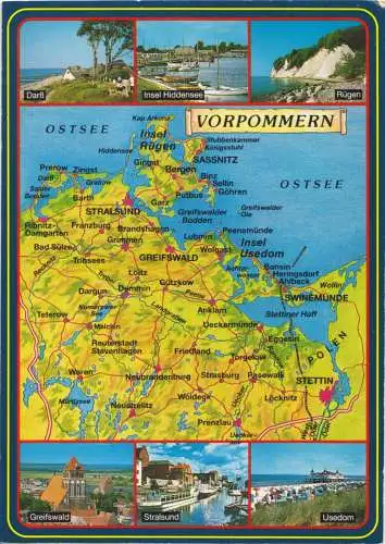AK, Vorpommern, sechs Abb. und Landkarte, 1991