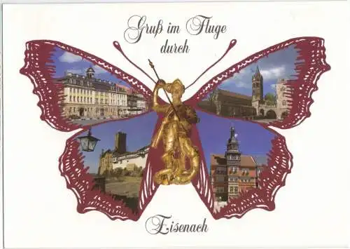 AK, Eisenach, Gruß im Fluge durch Eisenach, fünf Abb., 2002