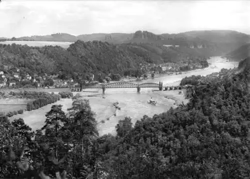 AK, Elbtal bei Bad Schandau mit alter Elbbrücke, 1973