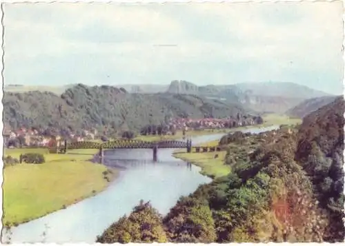 AK, Sächsische Schweiz, Blick nach Bad Schandau, Alte Elbbrücke, 1962