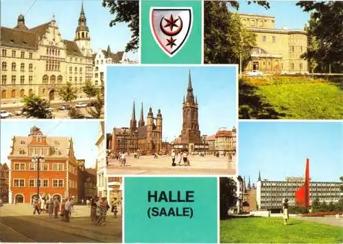 AK, Halle Saale, fünf Abb., gestaltet, 1986