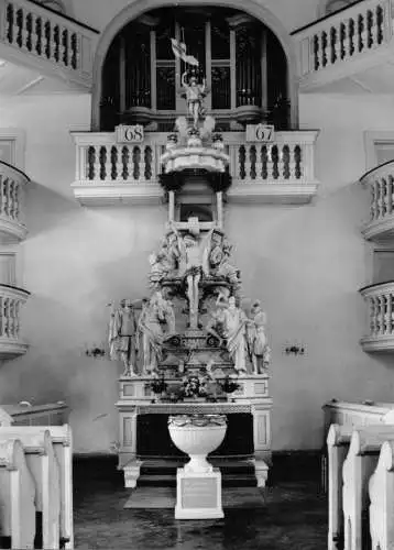 Foto im AK-Format, Carlsfeld Erzgeb., Altar der Kirche, um 1960