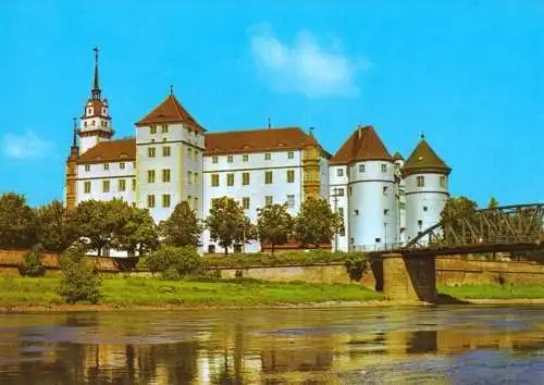 AK, Torgau, Schloß Hartenfels und Elbbrücke, 1985