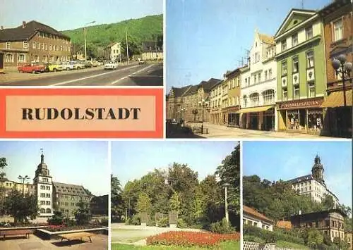 AK, Rudolstadt, 5 Abb., u.a. Thälmannstraße, 1984