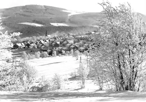 Ansichtskarte, Johanngeorgenstadt Erzgeb., winterliche Teilansicht mit Plattenberg, 1971