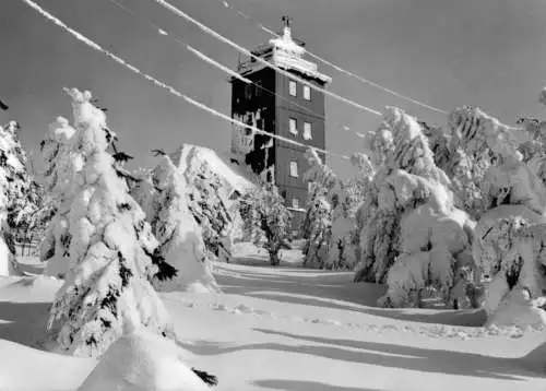 AK, Kurort Oberwiesenthal, Wetterwarte auf dem Fichtelberg, 1969