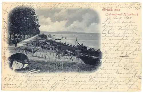 AK, Ostseebad Niendorf, Strandpartie mit Fischerbooten, 1900