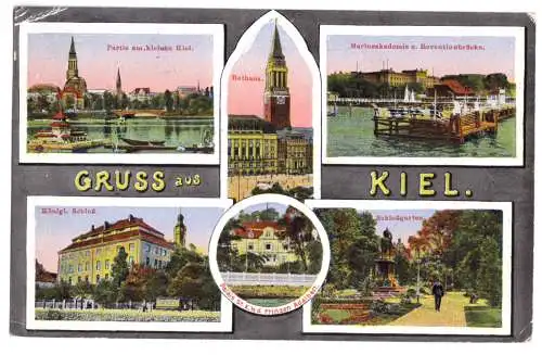 Ansichtskarte, Kiel, sechs Abb., 1917