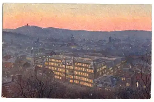 AK, Stuttgart, Abendstimmung mit Versicherungsgebäude im Vordergrund, um 1920