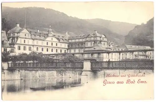 AK, Bad Ems, Kurhaus und Gitterbrücke, um 1898