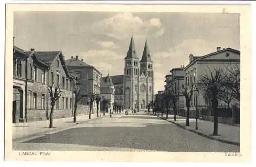 AK, Landau Pfalz, Südring mit Kirche, 1918