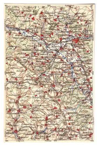 AK mit Landkarte, Areal westlich und südlich um Kulmbach, um 1923