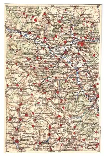 AK mit Landkarte, Areal westlich und südlich um Kulmbach, um 1923 