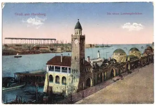 Ansichtskarte, Hamburg, Die neuen Landungsbrücken, um 1920