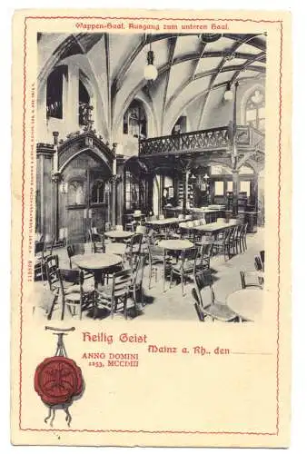 AK, Mainz, Gaststätte, Wappensaal, Ausgang zum unteren Saal, 1909