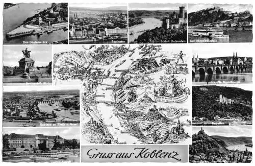 AK, Koblenz, zehn Abb und Landkarte, um 1962