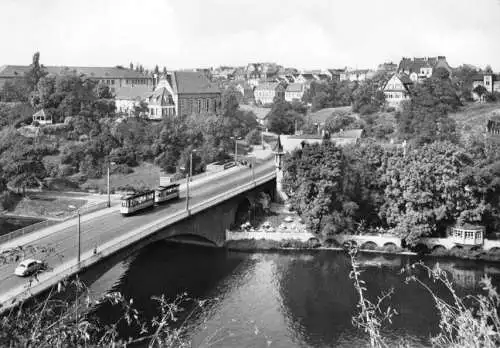 Ansichtskarte, Halle Kröllwitz, Giebichenstein-Brücke mit Blick zum Päd. Institut, 1968