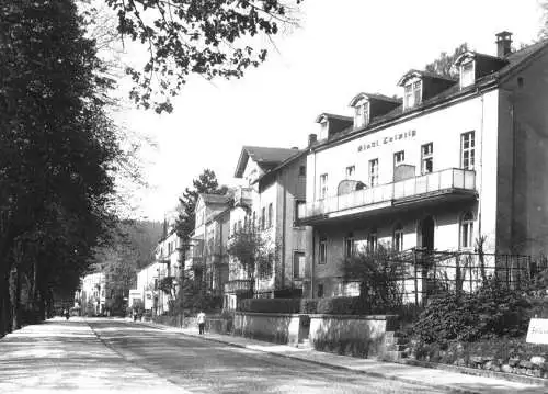 Ansichtskarte, Bad Elster, Straße der DSF, im Vordergrund: Haus Stadt Leipzig, 1968