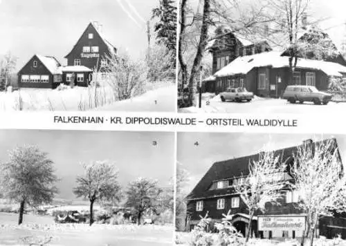 Ansichtskarte, Falkenhain, OT Waldidylle, vier winterl. Abb., 1982