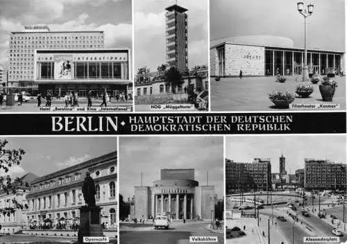 Ansichtskarte, Berlin, Hauptstadt der DDR, sechs Abb., Version 1, gestaltet, 1965