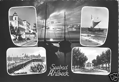 Ansichtskarte, Seebad Ahlbeck Usedom, vier Abb., gestaltet, 1961