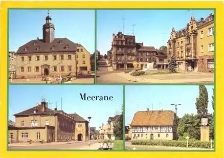 Ansichtskarte, Meerane, vier Abb., u.a. Bahnhof, 1985