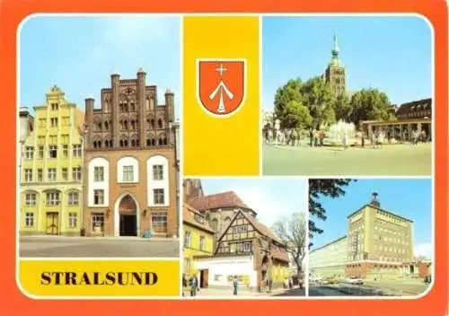 Ansichtskarte, Stralsund, 4 Abb., u.a. Hotel "Baltic", 1987