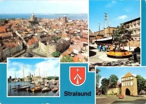 Ansichtskarte, Stralsund, 4 Abb., u.a. Übersicht, 1987