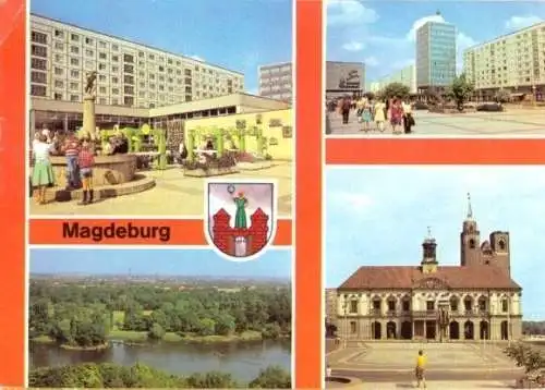 AK, Magdeburg, 4 Abb. u.a. Am Eulenspiegelbrunnen, 1982