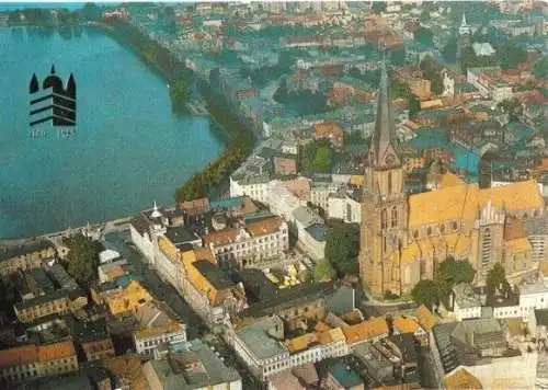 Ansichtskarte, Schwerin, Luftbildansicht der Innenstadt, 1985