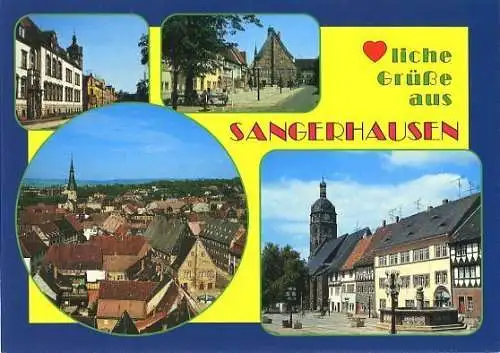 Ansichtskarte, Sangerhausen, 4 Abb., u.a. Übersicht, ca. 1993