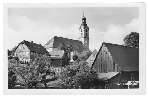 Ansichtskarte, Sohland Spree, Teilansicht mit Kirche, 1955