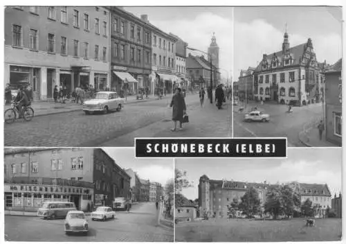 Ansichtskarte, Schönebeck Elbe, vier innerstädtische Motive, 1970
