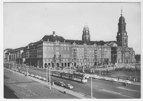AK, Dresden, Altmarkt mit Kreuzkirche und Thälmannstr., Straßenbahn, 1966