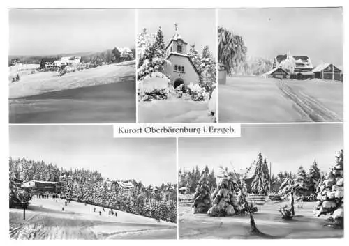 Ansichtskarte, Kurort Oberbärenburg Erzgeb., fünf Winteransichten, 1971