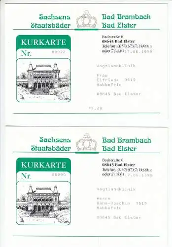 Sächsisches Staatsbad Bad Elster, zwei Kurkarten, 1999