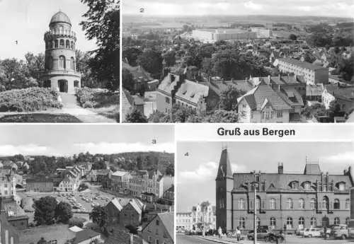 Ansichtskarte, Bergen Rügen, vier Abb., u.a. Postamt, 1983