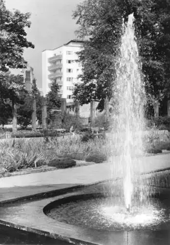 Ansichtskarte, Potsdam, Freundschaftsinsel, Partie Staudengarten mit Springbrunnen, 1966